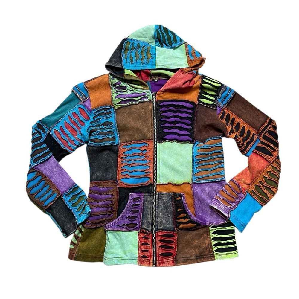RISING INTERNATIONAL Patchwork Hoodie Jacket Size Medium